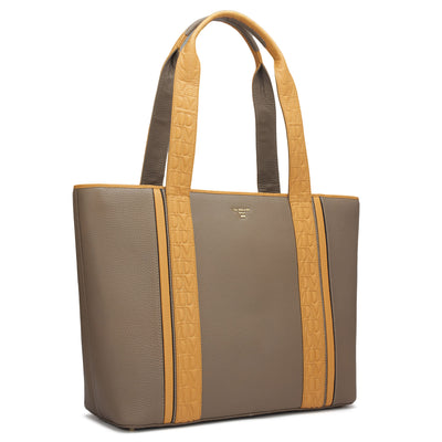 Large Wax Leather Tote - Greyish Taupe