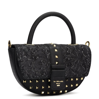 Small Floral Franzy Leather Satchel - Black