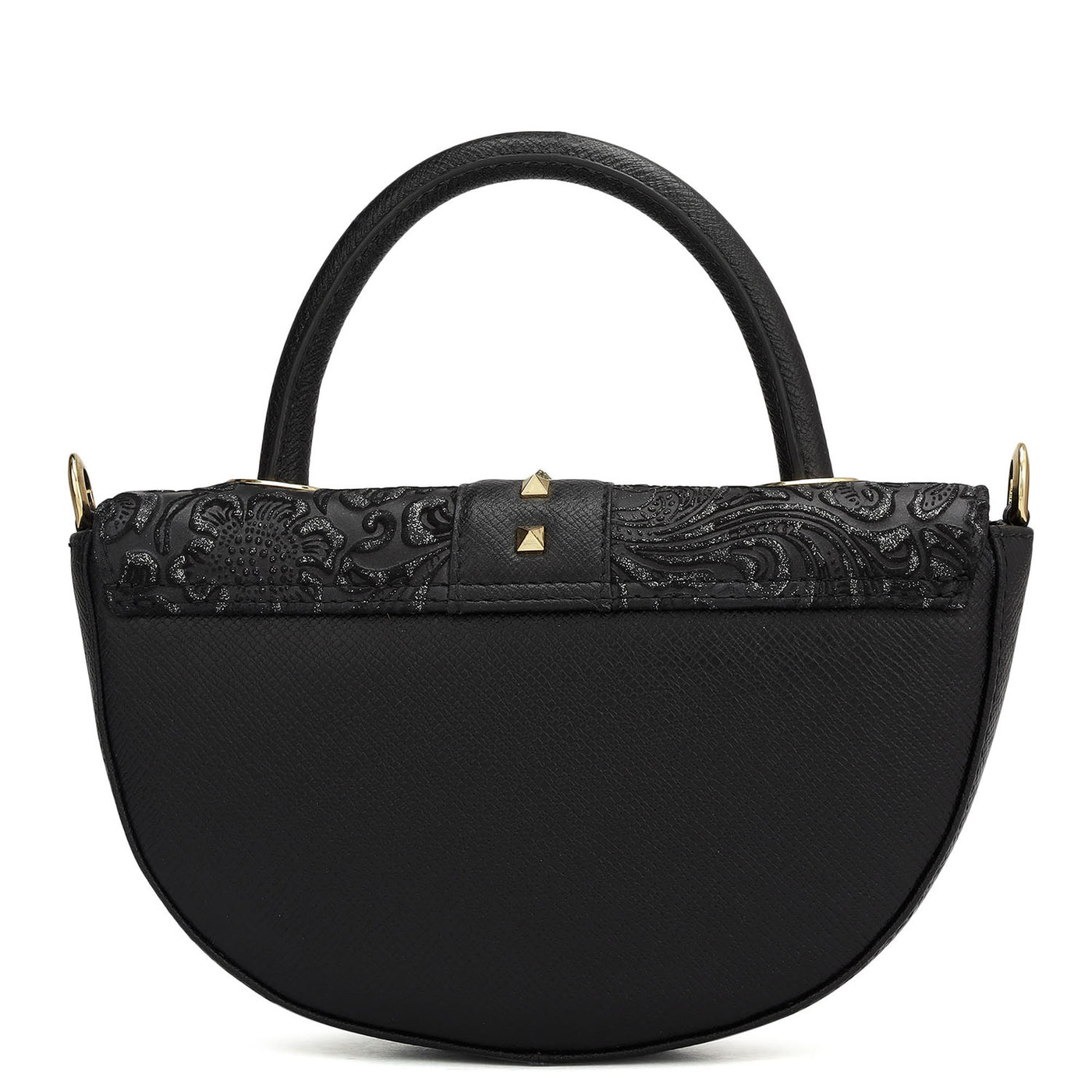 Small Floral Franzy Leather Satchel - Black