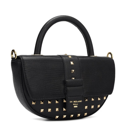 Small Lizard Franzy Leather Satchel - Black