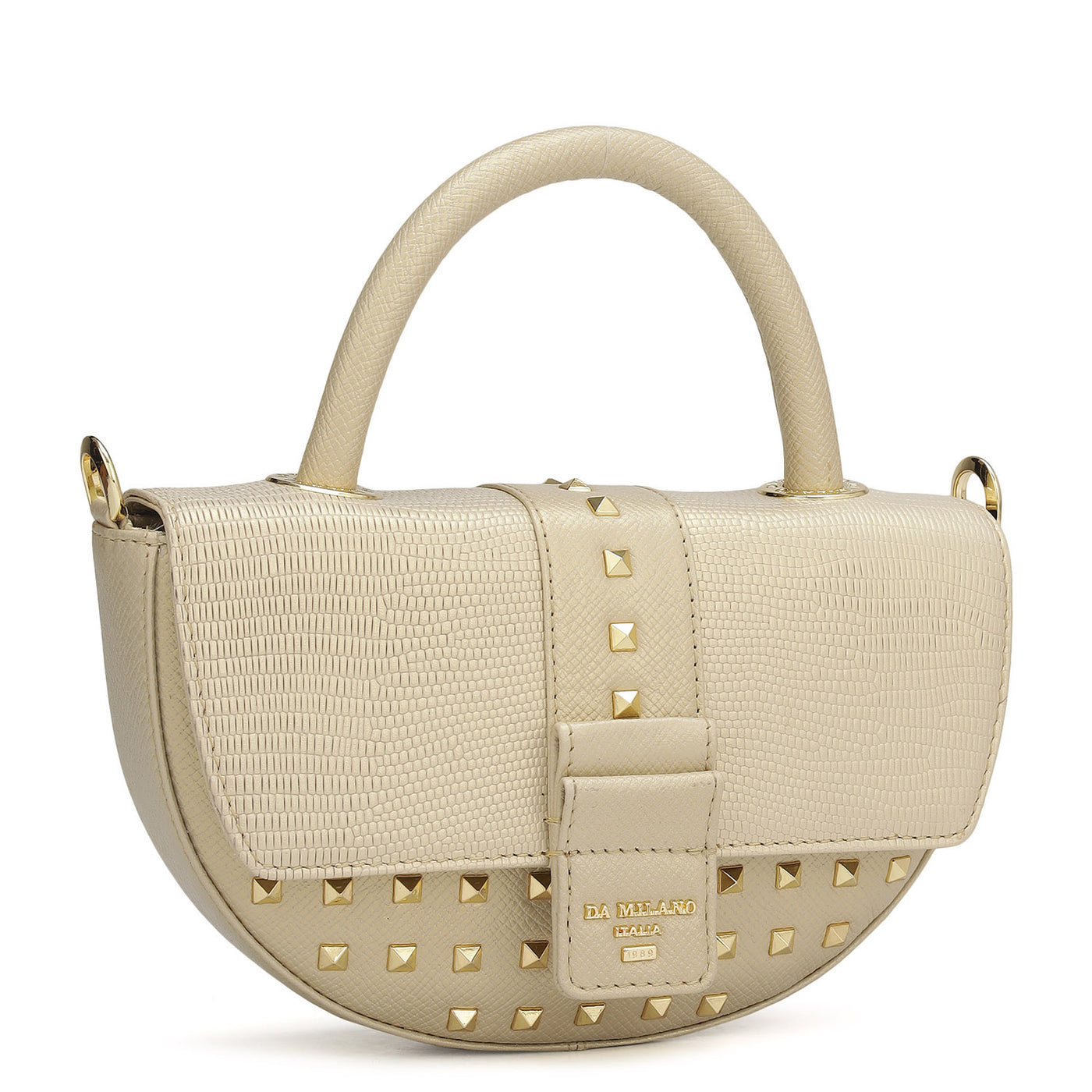 Small Lizard Franzy Leather Satchel - Gold