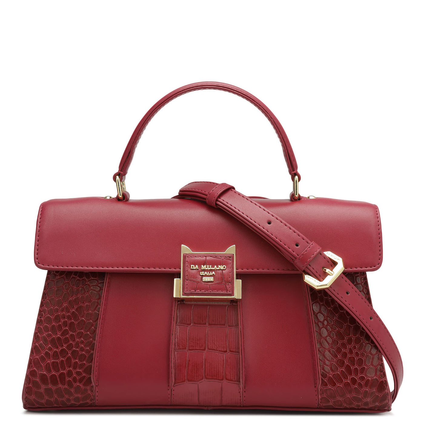 Small Croco Plain Leather Satchel - Plumberry