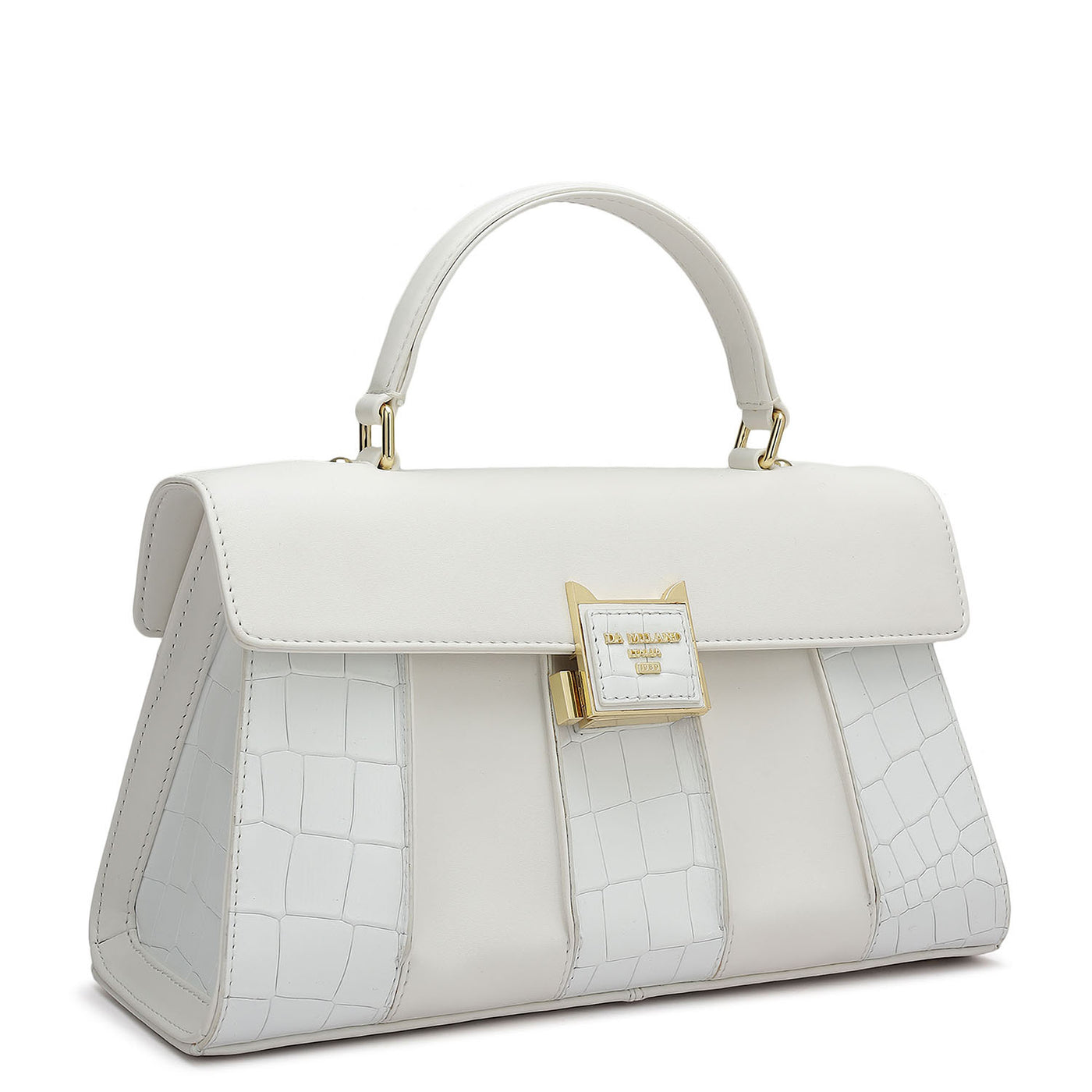 Small Croco Plain Leather Satchel - Snow