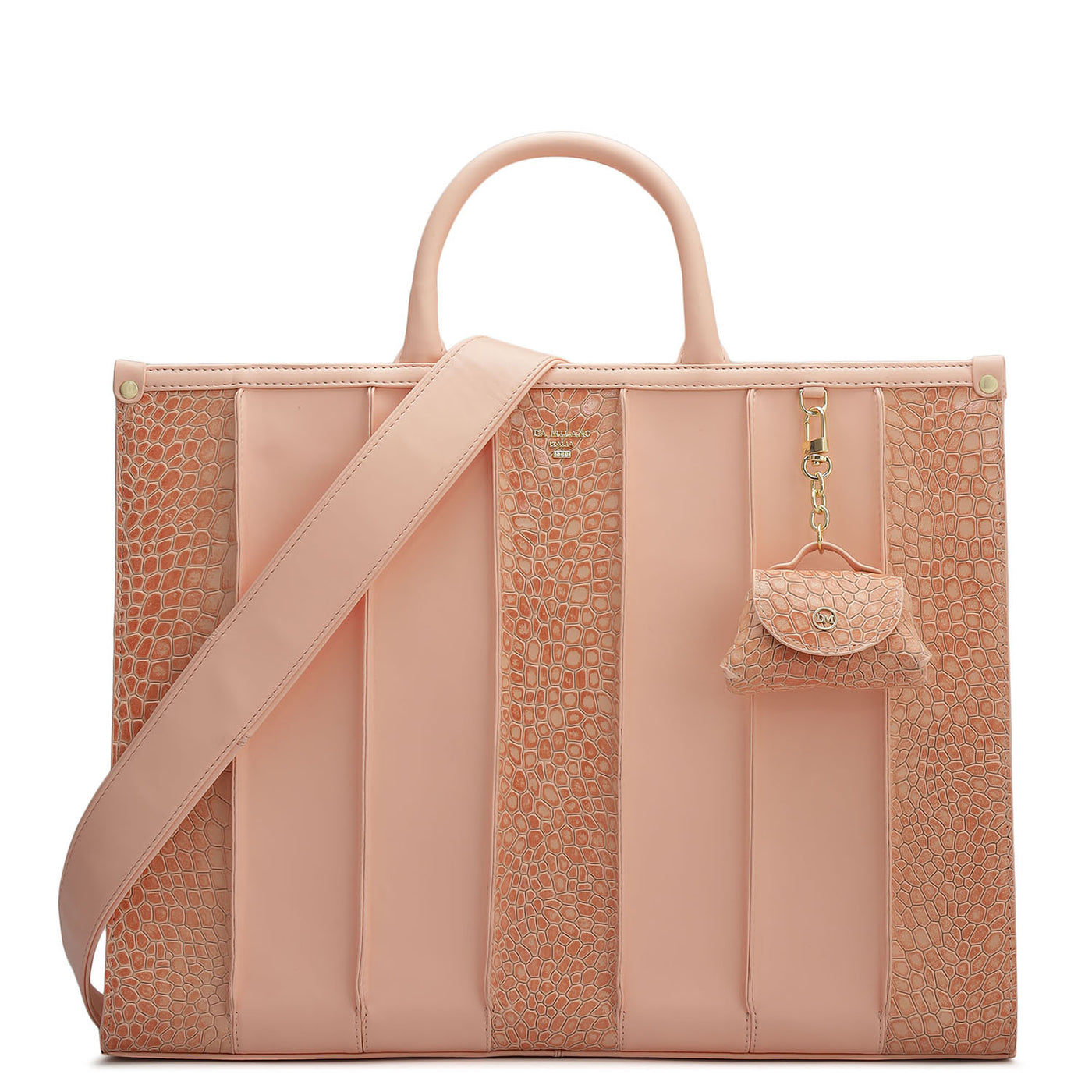 Large Croco Plain Leather Book Tote - Peach