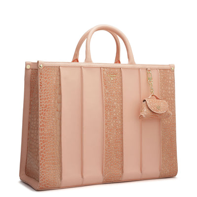 Large Croco Plain Leather Book Tote - Peach