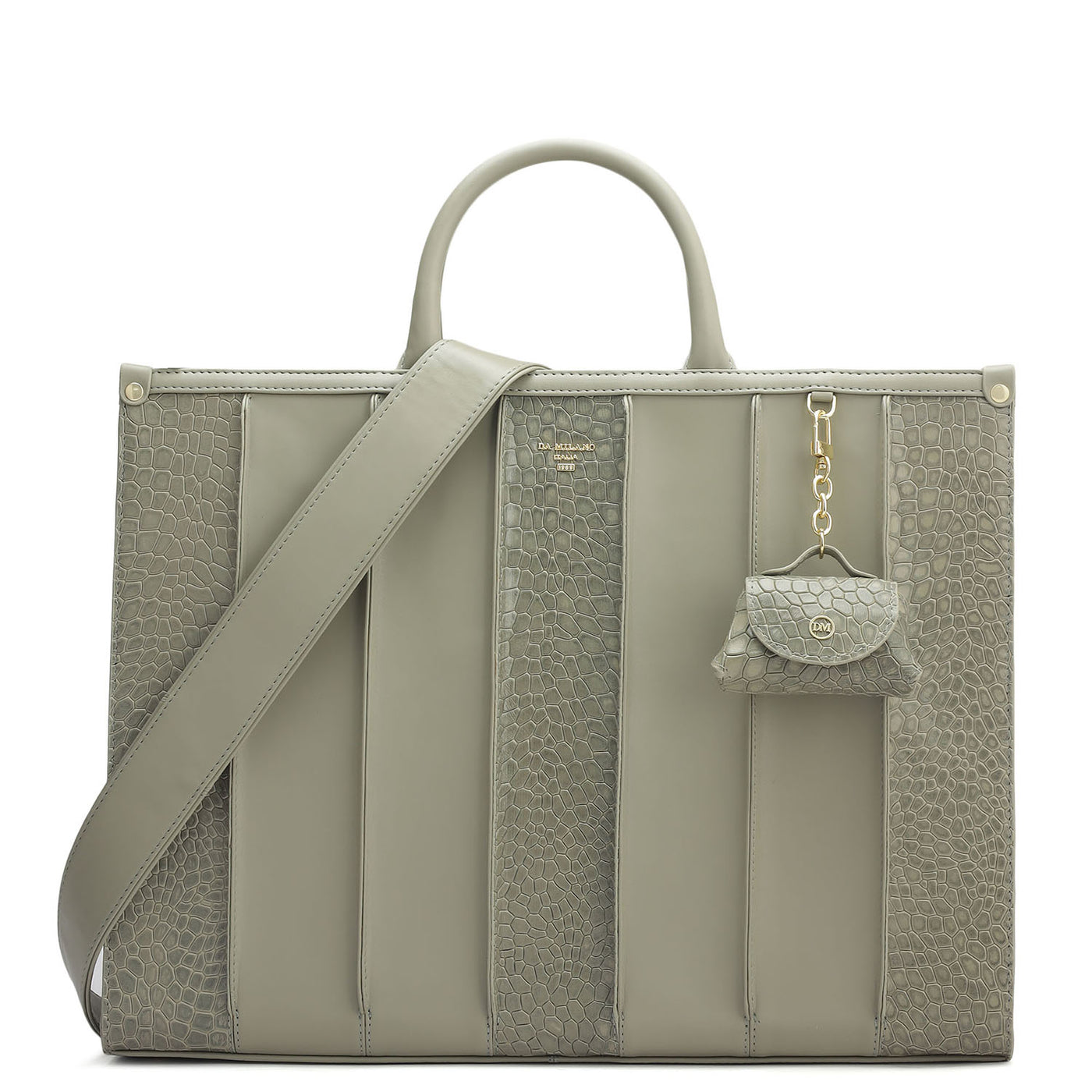 Large Croco Plain Leather Book Tote - Stone Grey