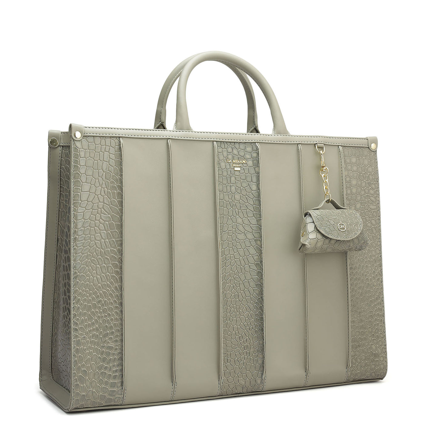 Large Croco Plain Leather Book Tote - Stone Grey