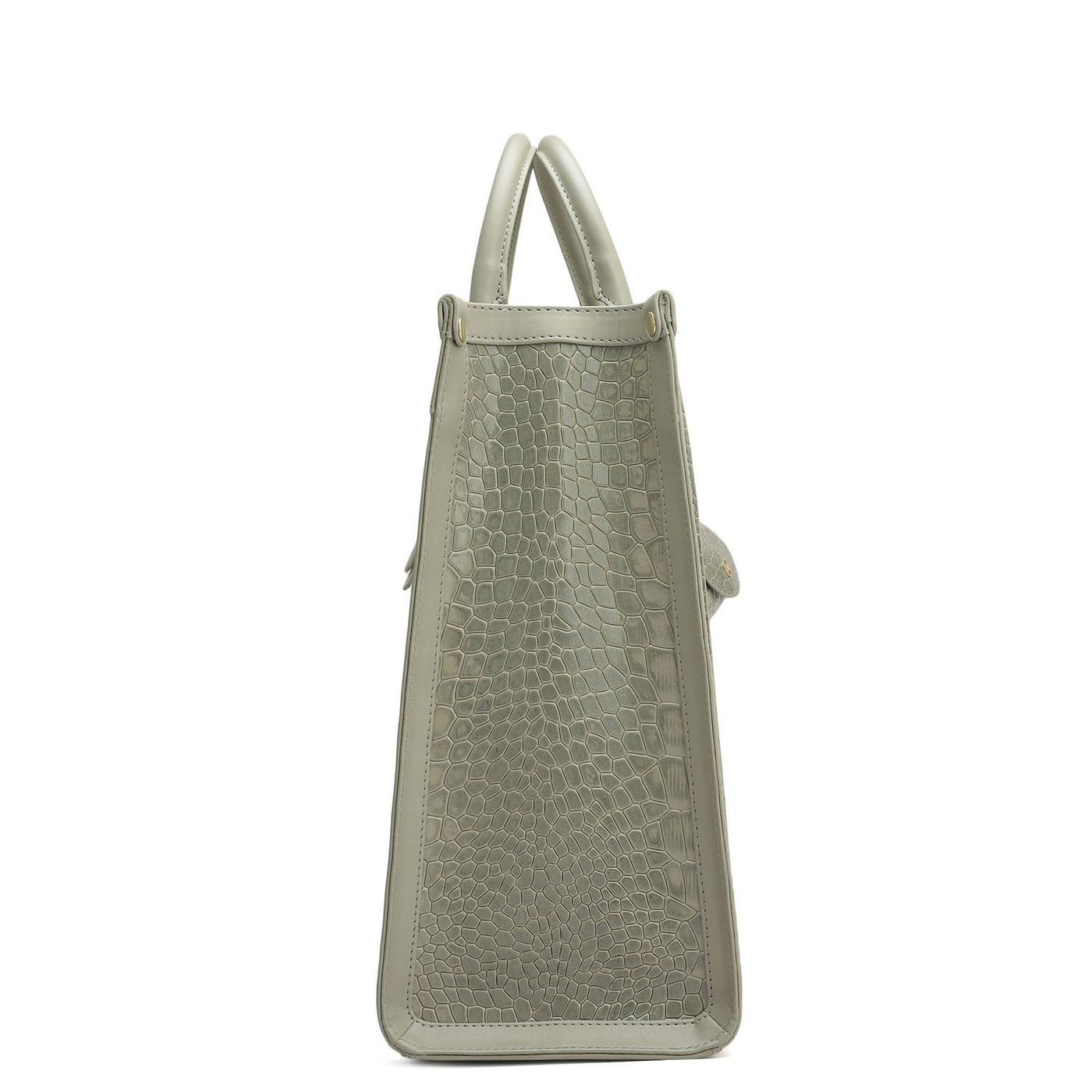 Large Croco Plain Leather Book Tote - Stone Grey