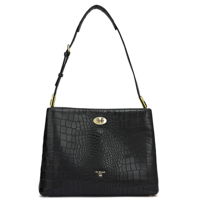 Medium Croco Leather Shoulder Bag - Black