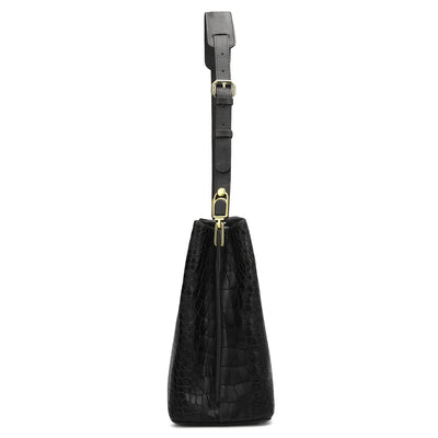 Medium Croco Leather Shoulder Bag - Black