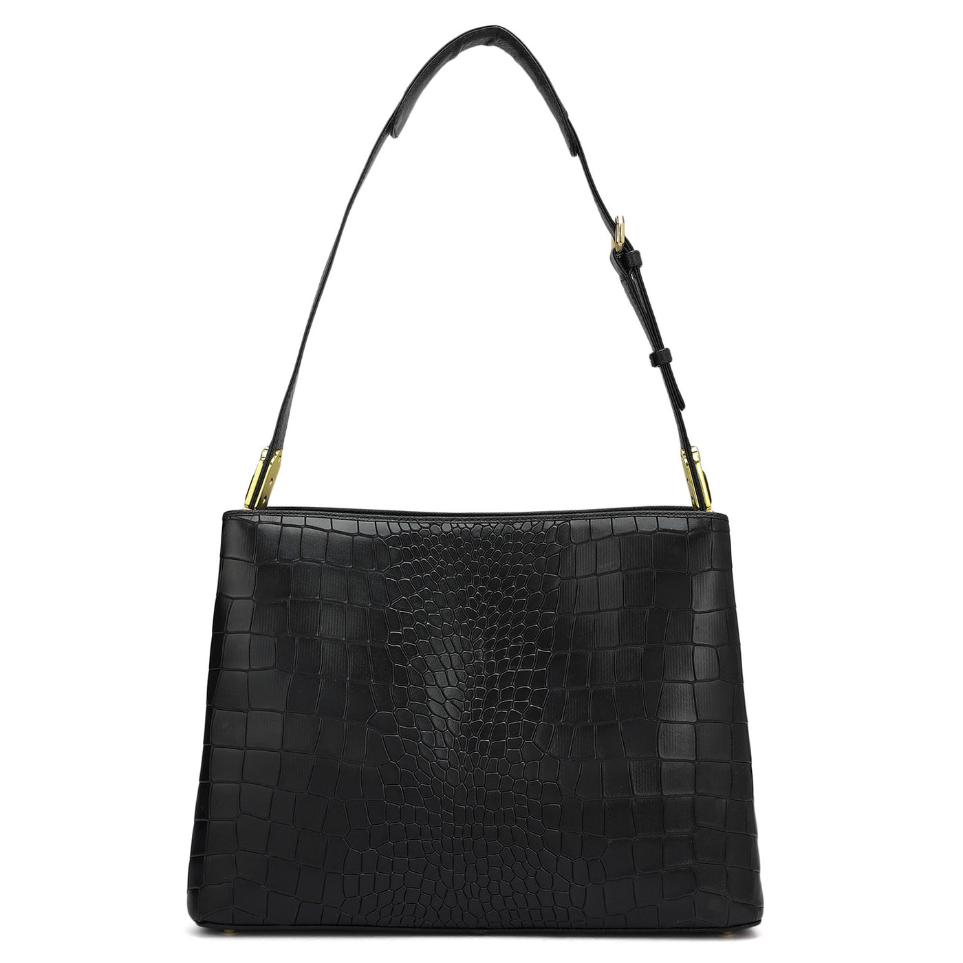 Medium Croco Leather Shoulder Bag - Black