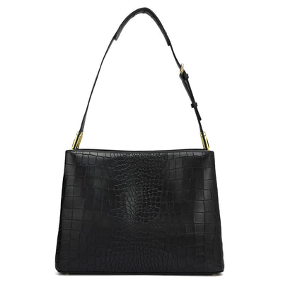 Medium Croco Leather Shoulder Bag - Black