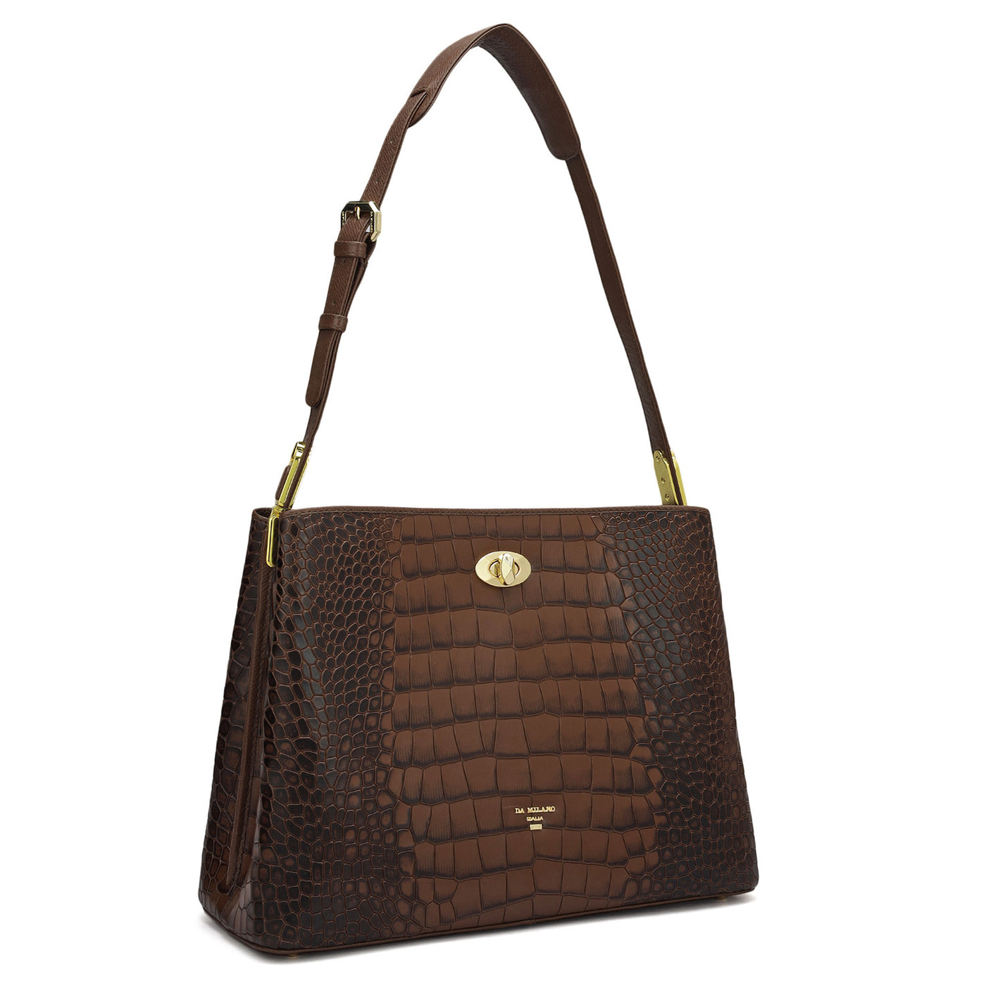 Medium Croco Leather Shoulder Bag - Date