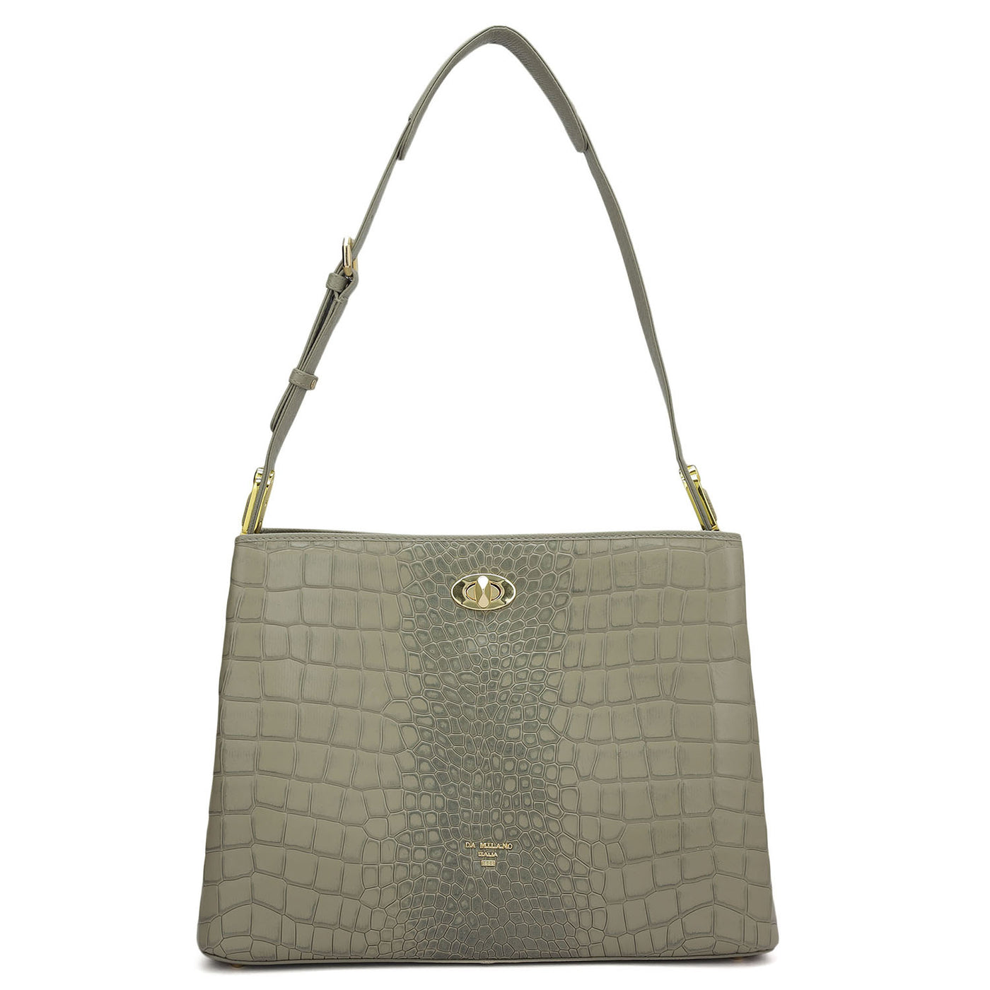 Medium Croco Leather Shoulder Bag - Stone Grey