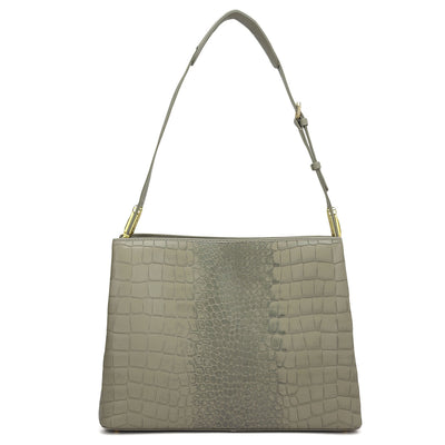 Medium Croco Leather Shoulder Bag - Stone Grey