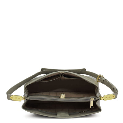 Medium Croco Leather Shoulder Bag - Stone Grey