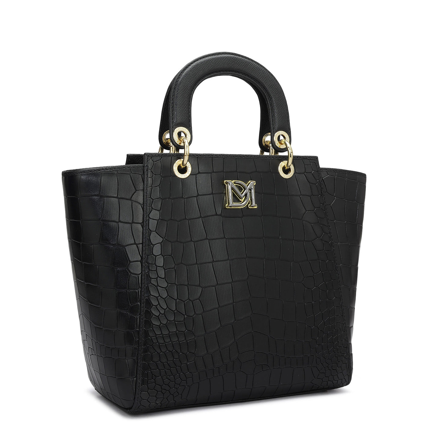 Medium Croco Leather Satchel - Black