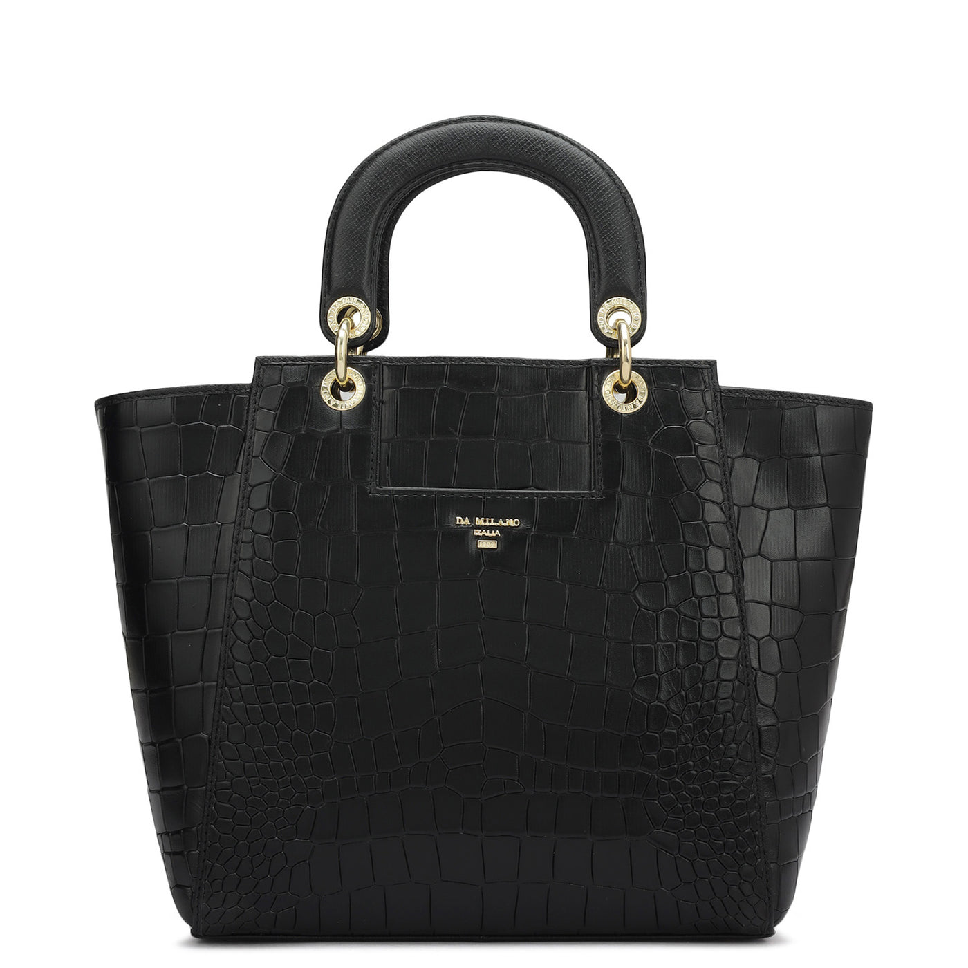 Medium Croco Leather Satchel - Black