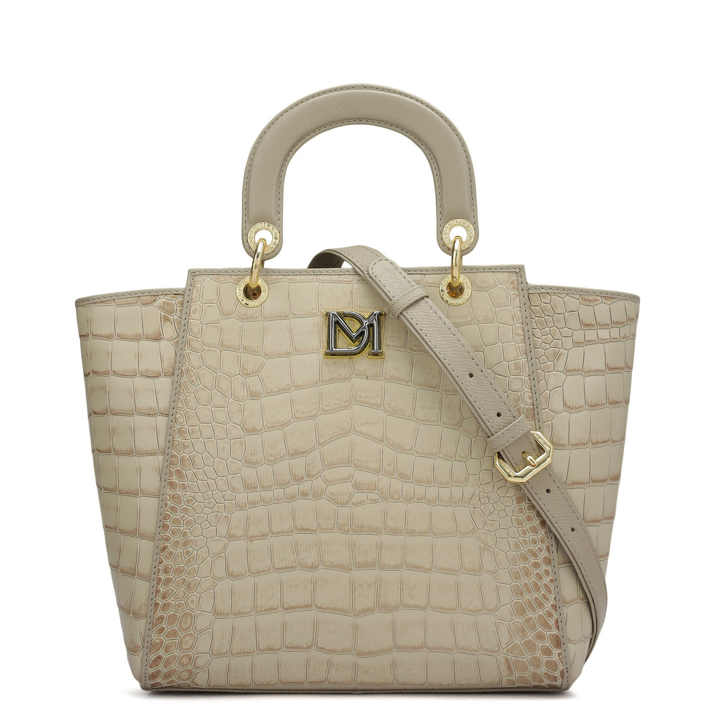 Medium Croco Leather Satchel - Frost