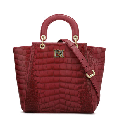 Medium Croco Leather Satchel - Plumberry