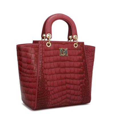 Medium Croco Leather Satchel - Plumberry