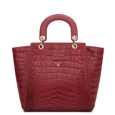 Medium Croco Leather Satchel - Plumberry