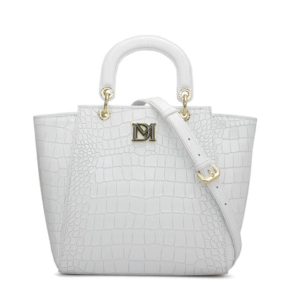 Medium Croco Leather Satchel - Snow