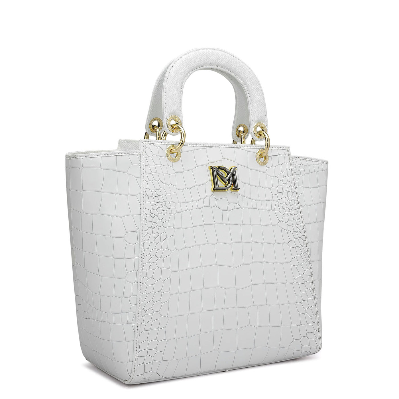 Medium Croco Leather Satchel - Snow