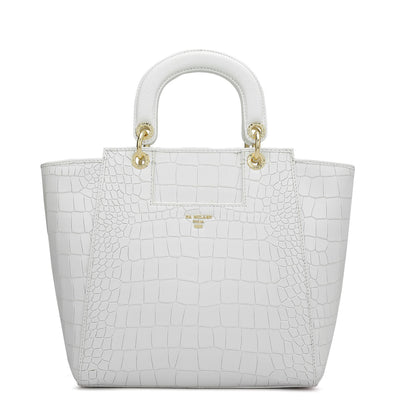 Medium Croco Leather Satchel - Snow