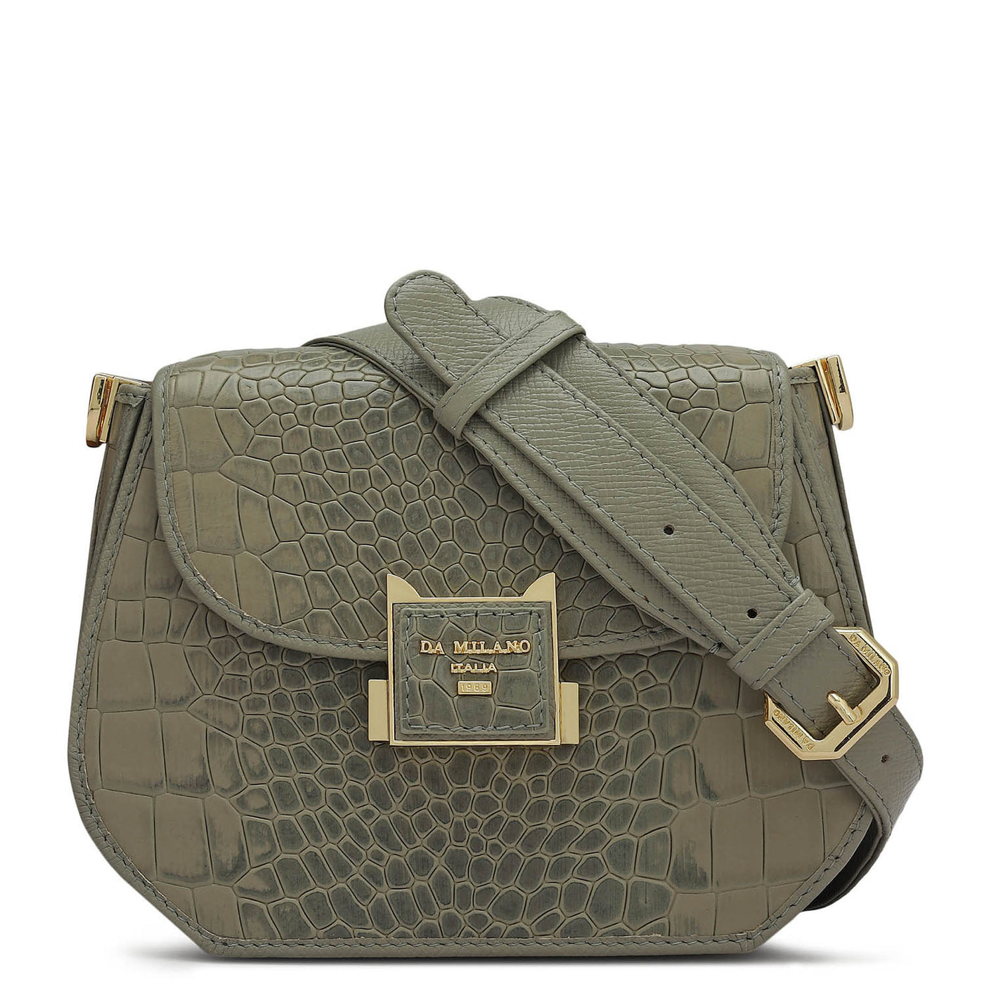 Small Croco Leather Sling - Stone Grey