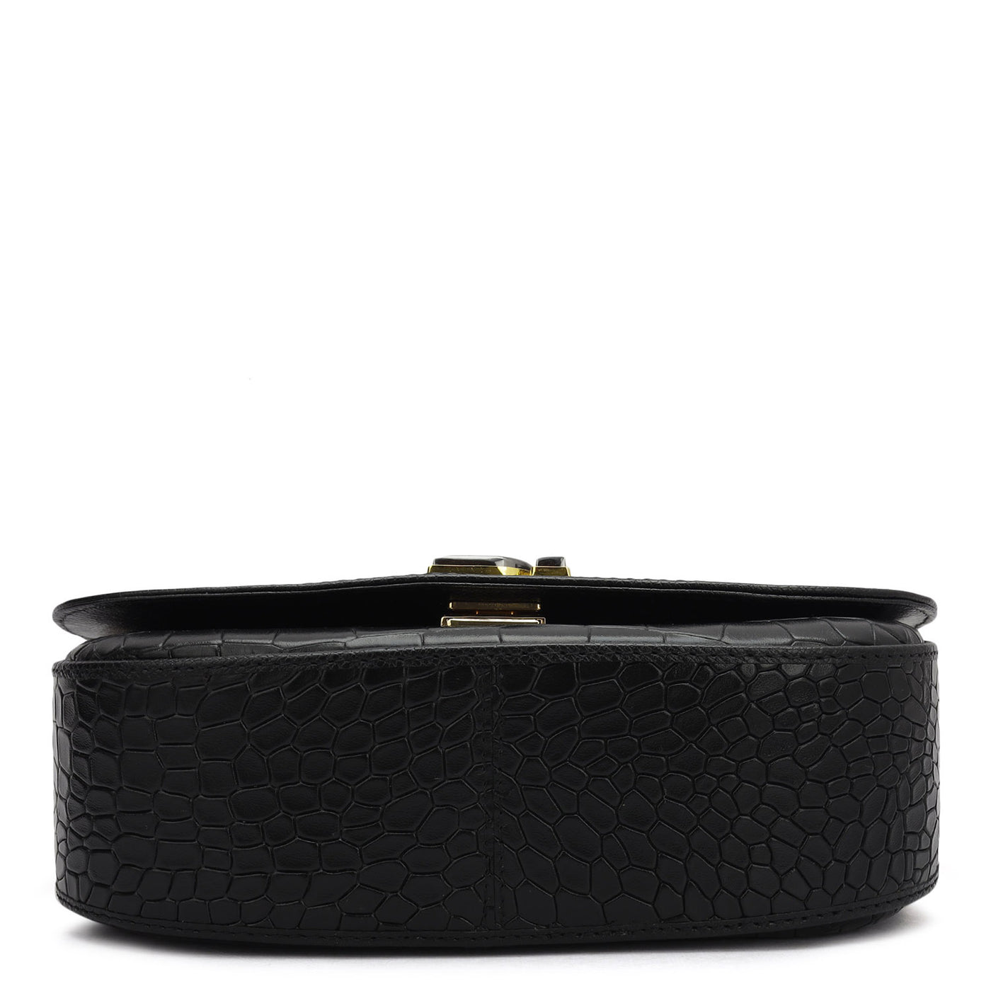 Small Croco Leather Baguette - Black