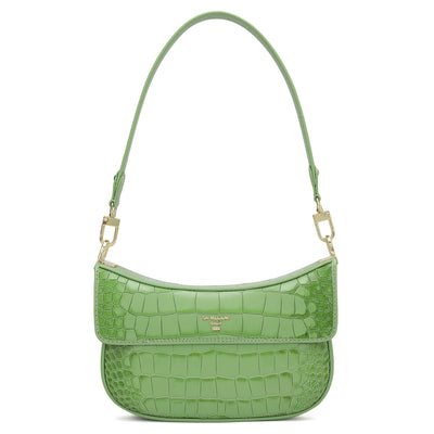 Small Croco Leather Baguette - Kiwi