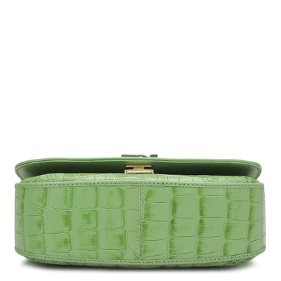 Small Croco Leather Baguette - Kiwi