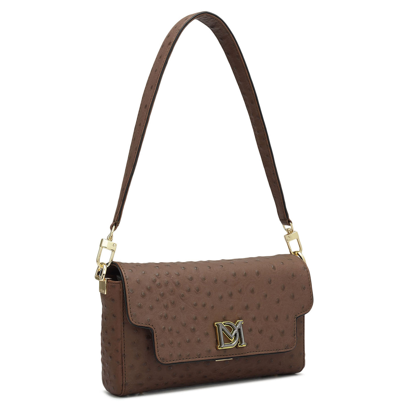 Small Ostrich Leather Baguette - Brown