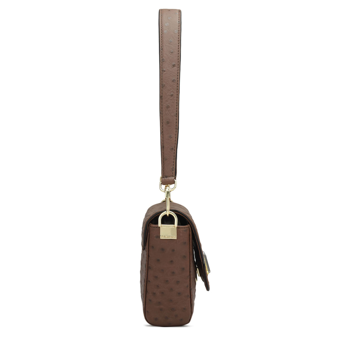 Small Ostrich Leather Baguette - Brown