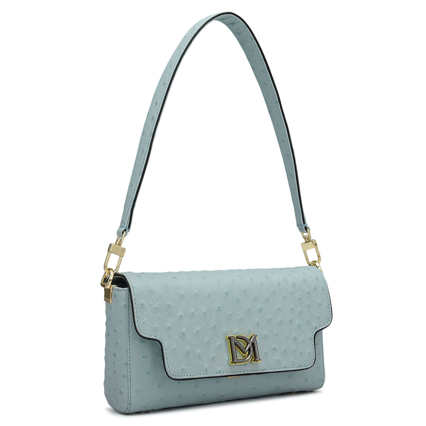 Small Ostrich Leather Baguette - Ice Blue