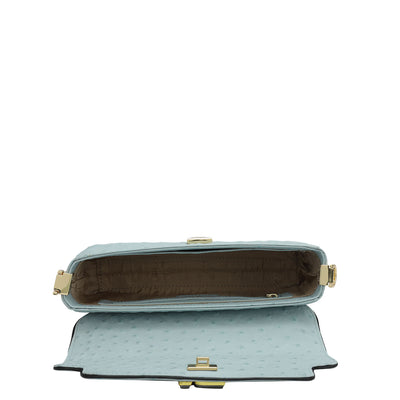 Small Ostrich Leather Baguette - Ice Blue