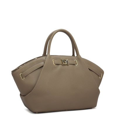 Medium Wax Leather Satchel - Greyish Taupe