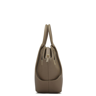 Medium Wax Leather Satchel - Greyish Taupe