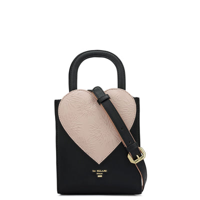 Small Plain Leather Satchel - Black & Pink