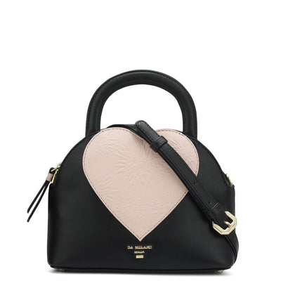 Small Plain Leather Satchel - Black & Pink