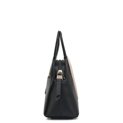 Small Plain Leather Satchel - Black & Pink