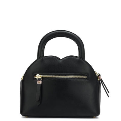 Small Plain Leather Satchel - Black & Pink