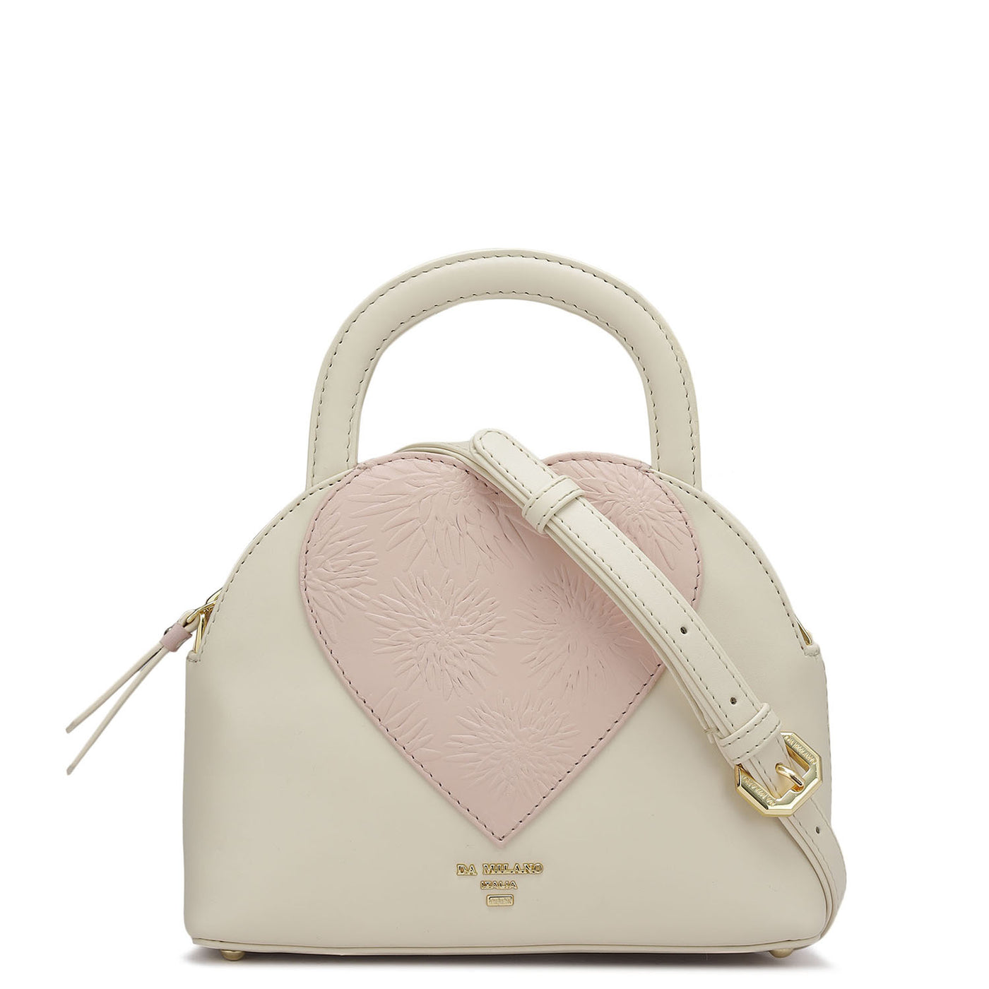 Small Plain Leather Satchel - Off White & Pink