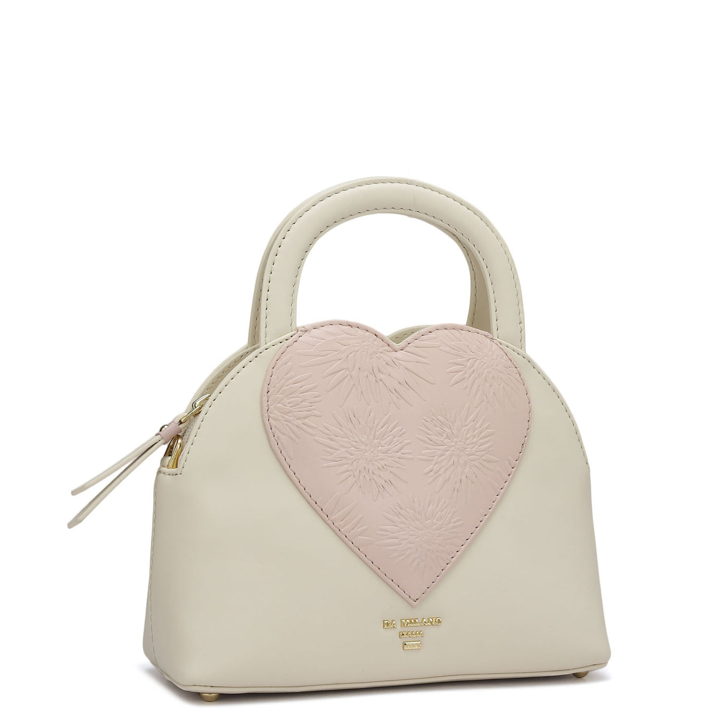 Small Plain Leather Satchel - Off White & Pink