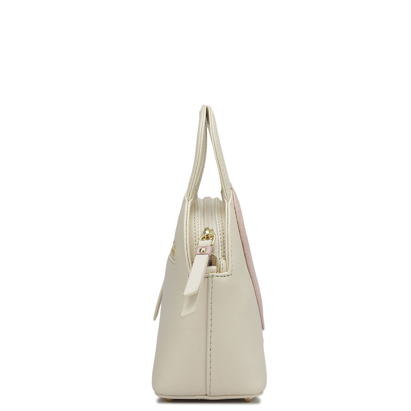 Small Plain Leather Satchel - Off White & Pink