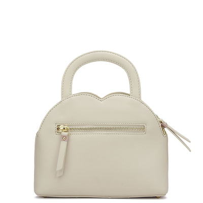 Small Plain Leather Satchel - Off White & Pink