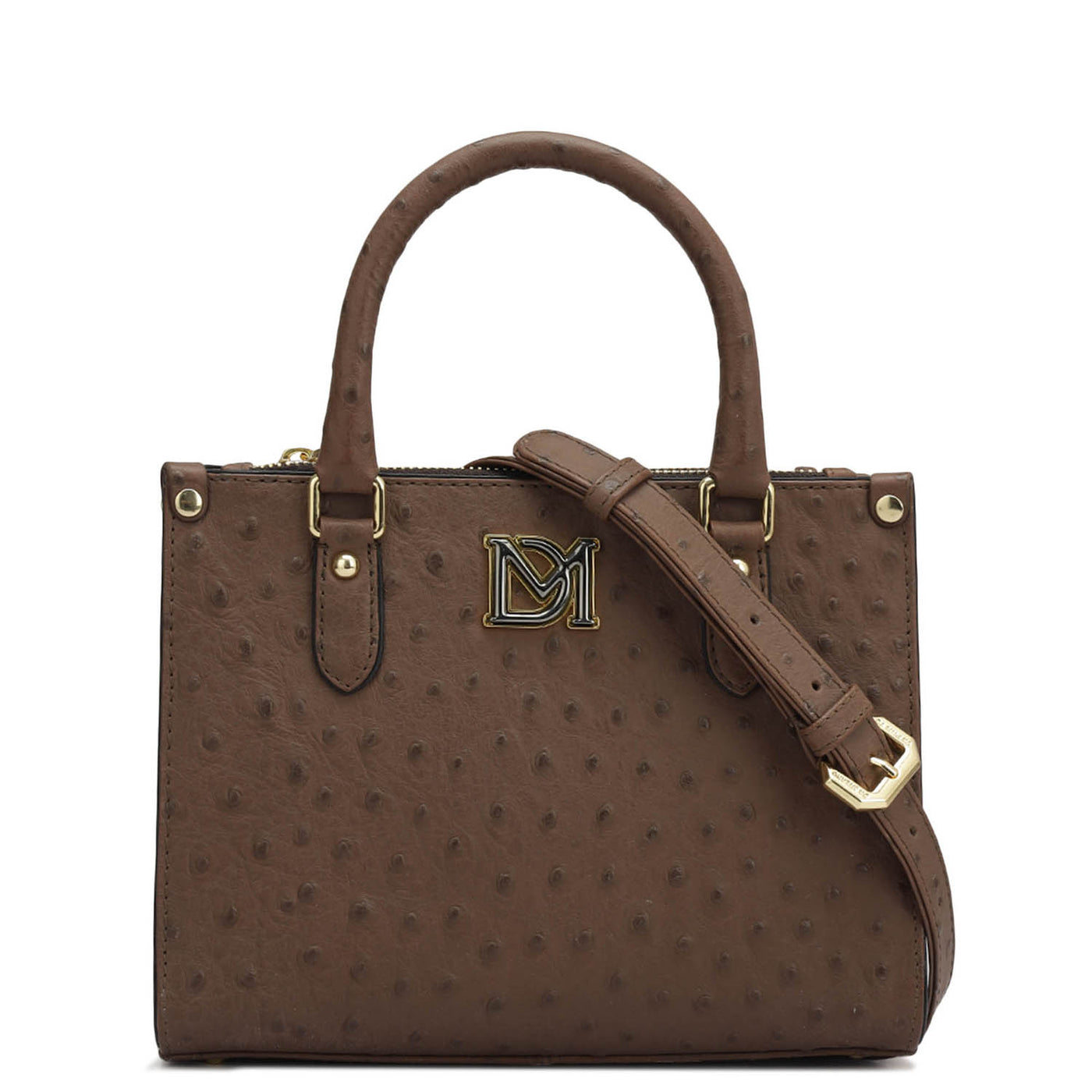 Small Ostrich Leather Satchel - Brown