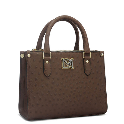 Small Ostrich Leather Satchel - Brown