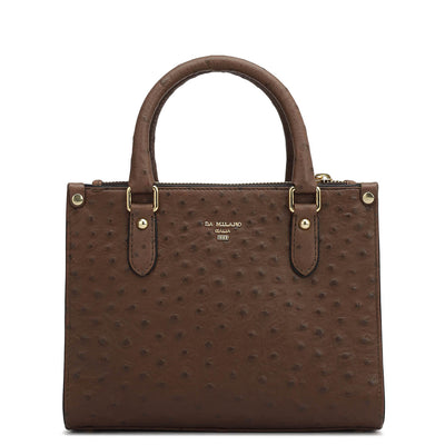 Small Ostrich Leather Satchel - Brown